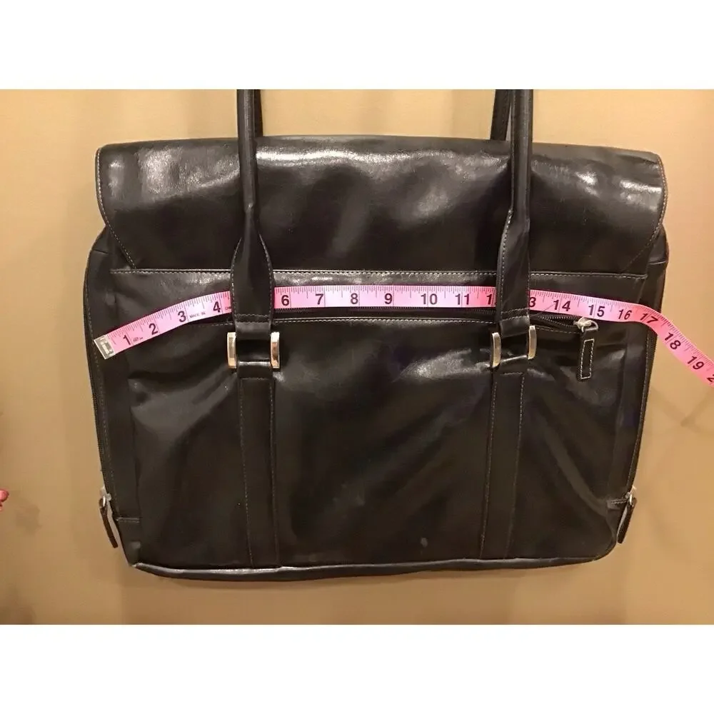 Buxton Black Vegan Leather Expandable Laptop Work/School Briefcase Bag #121105